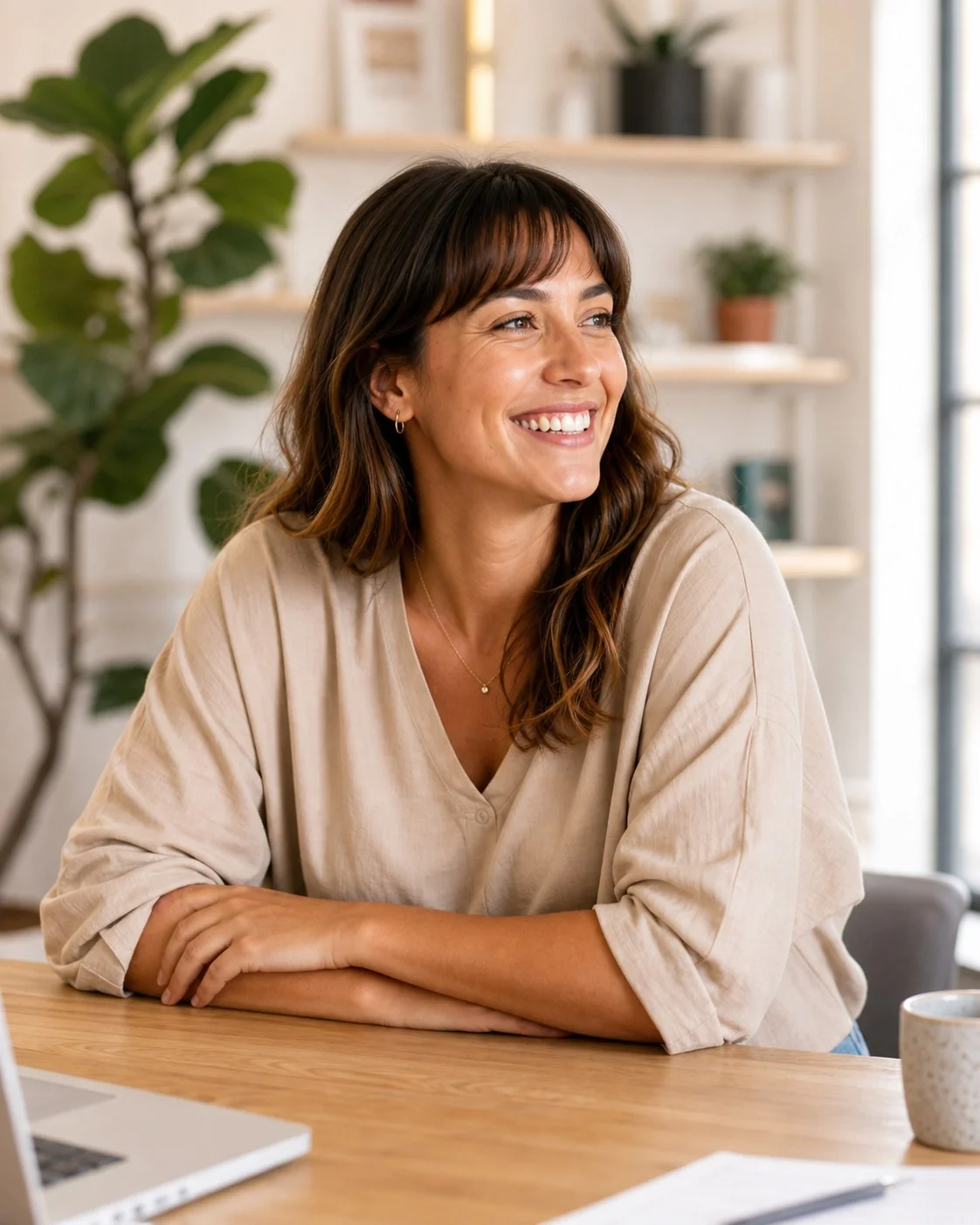 Smiling AdPillar strategist seated at a table